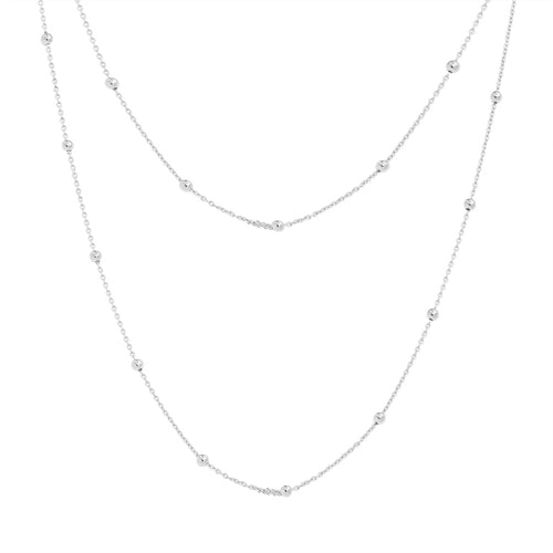 80cm Silver necklace, doubled up chain, with small beads on a white background